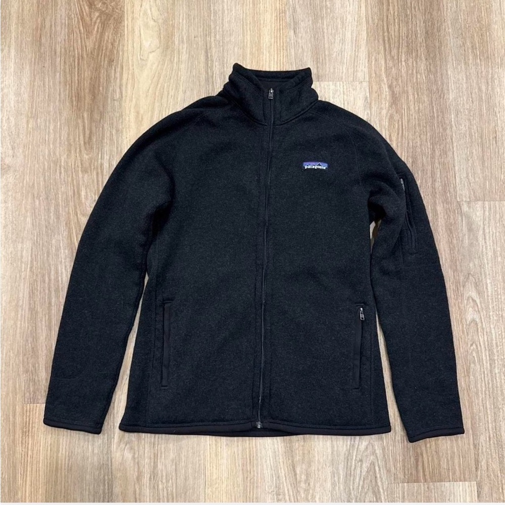 Patagonia Black Zip-Up Fleece with Color-Strip Logo
